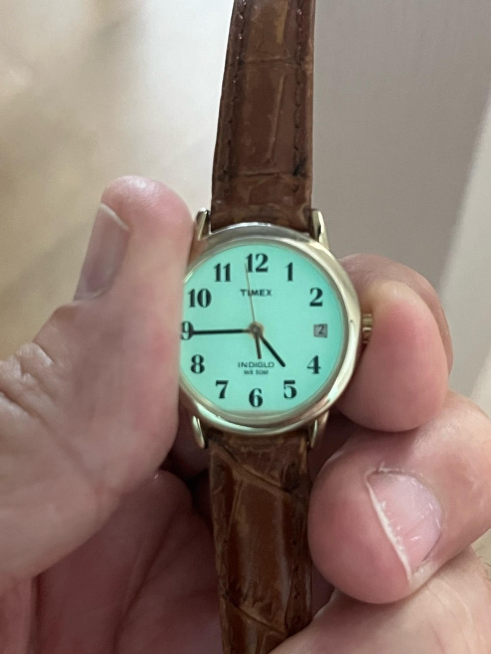Timex Indiglo Easy Reader Watch Women Gold Case Leather Band- New Battery